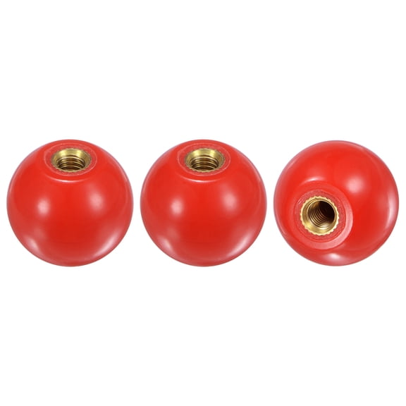 3-Pack Threaded Ball Knobs, M6 Female Thread 25mm Dia. Thermoset Phenolic Brass Insert Lever Handle [Red]