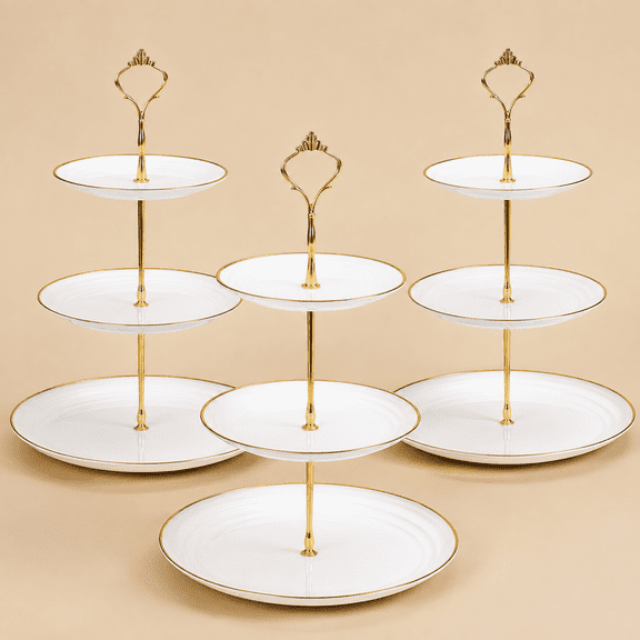 3 Pack Tiered Cupcake Stand, Plastic Cupcake Stand Tower, 3 Tier Round Shape Dessert Serving Tray, White Cookie Candy Buffet Stand for Tea Party, Wedding, Birthday, Christmas