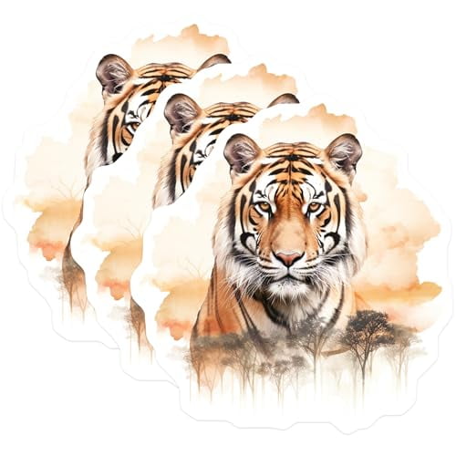 (3 Pack) Tiger Face Decals - Laptop Decal - Wild Animal Sticker - 3 Inches On Longest Side - Easy Peel & Apply - Made in USA - 3MCS2582