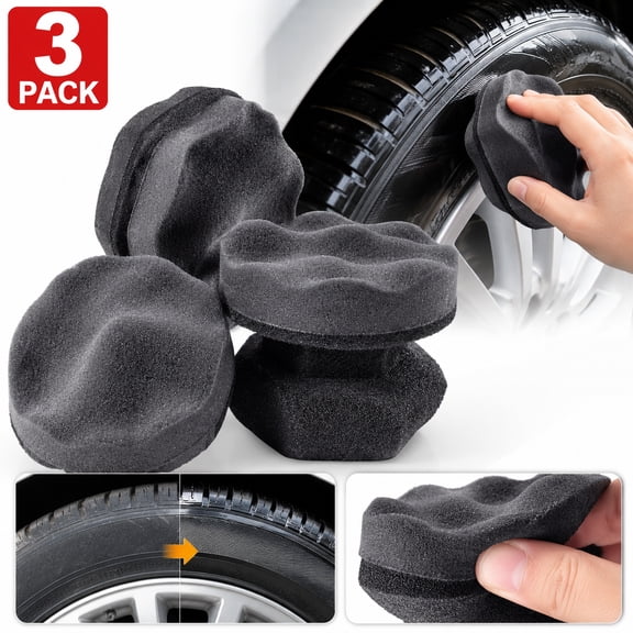 3-Pack Tire Shine Applicator Pads, Reusable Car Detailing Sponge for Tire Dressing Gel & Foam, Car Cleaning Supplies Kit for Auto Wheel Rim Care, Easy-to-Use Car Accessories