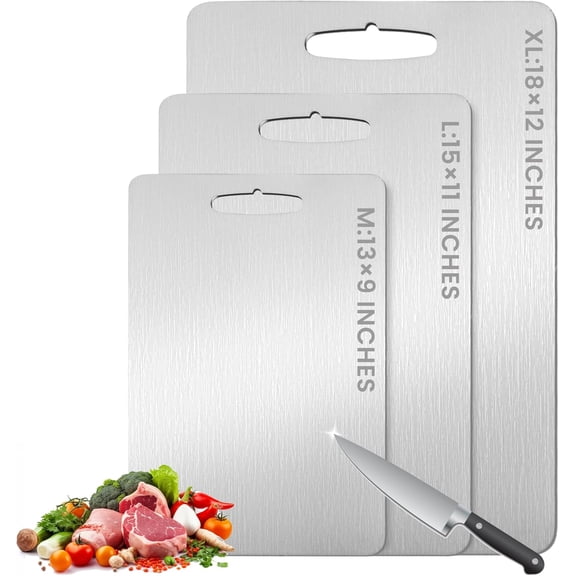 3 Pack Titanium Cutting Boards for Kitchen,100% Pure Titanium, Cutting Edge Hygiene & Durability, Double-sided food-grade Cutting Board For Meats Fruist And Vegetables,Easy to Clean(M+L+XL)