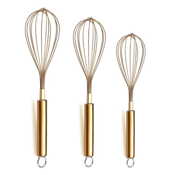 3-Pack Titanium-Plated Stainless Steel Whisks (8"/10"/12") - Durable Wire Whisk Set for Cooking, Beating & Blending, Kitchen Egg Beater Tools