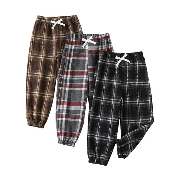 3 Pack Toddler Babys Plaid Pants Boys Girls Fall Winter Elastic Waist Long Trousers Fleece lined Thickened Leggings Age 2-7 (2 Years, Black)