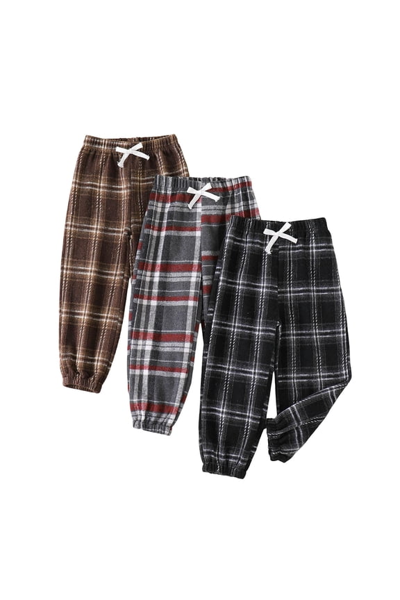 3 Pack Toddler Babys Plaid Pants Boys Girls Fall Winter Elastic Waist Long Trousers Fleece lined Thickened Leggings Age 2-7 (3 Years, Black)