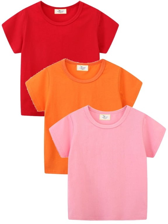 3 Pack Toddler Boy Girl Solid Short-Sleeve Tee Shirts Cotton Crew Neck T-Shirt for Boys Girls Tops 1-7 Years
