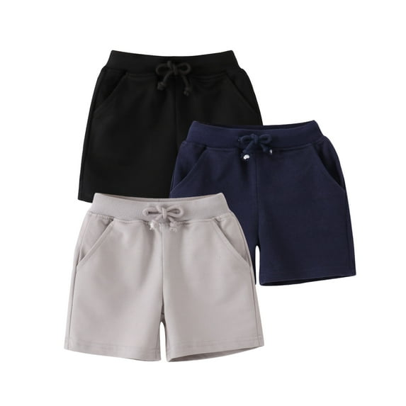3 Pack Toddler Boys Shorts Boys Cotton Shorts with Drawstring Toddler Kids Clothes Elastic Waist, 2-7T