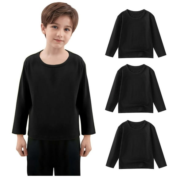 3 Pack Toddler Girls Cotton T-Shirts Kids Soft Casual Crewneck Top Boys Basic Solid Long Sleeve Tees for 1-11 Years