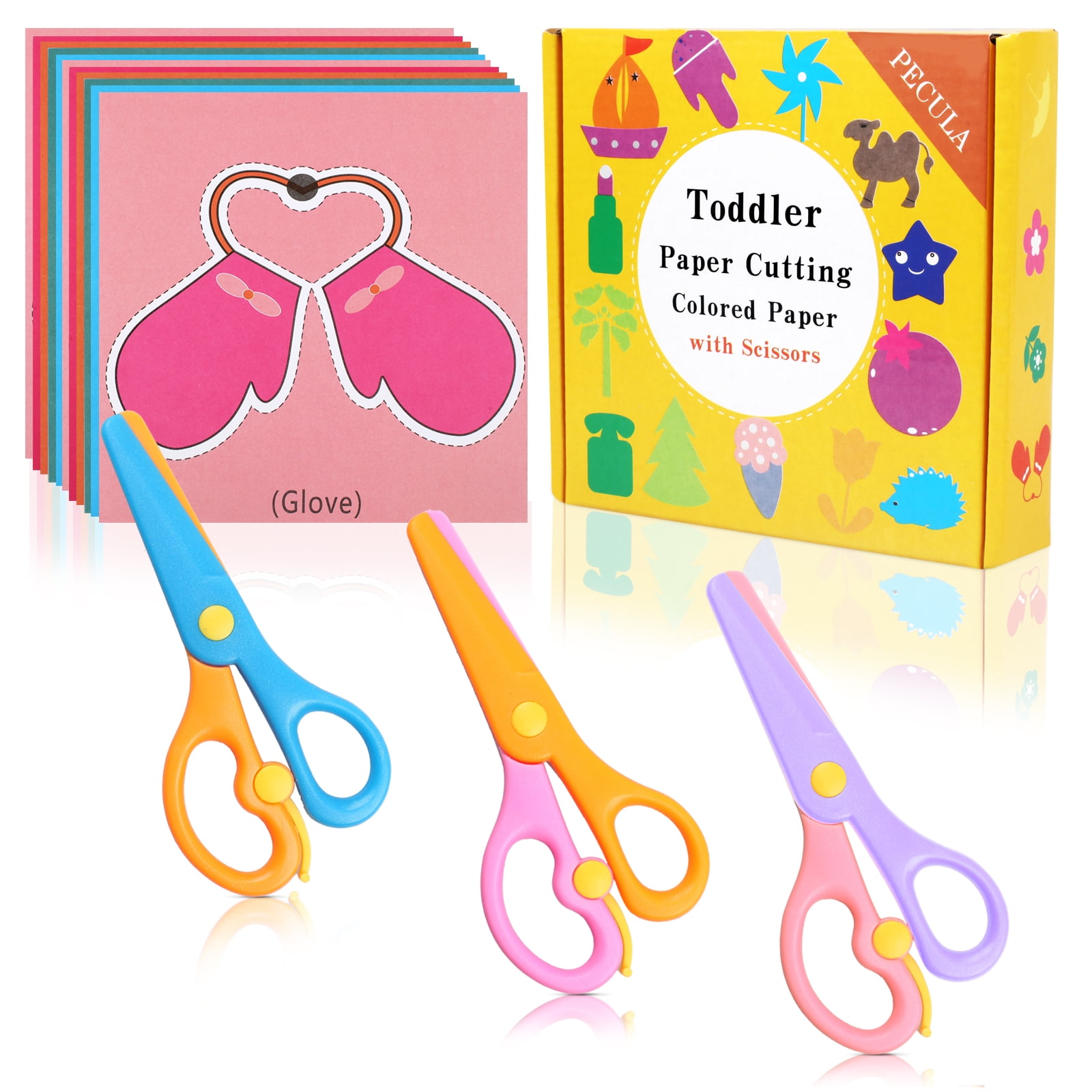 3 Pack Toddler Scissors, Kids Scissors, Plastic Children Safety Scissors,  Dual-Color Preschool Training Scissors(3 Pack), Paper Cutting(96 Pcs) Set  For Paper Craft Supplies 