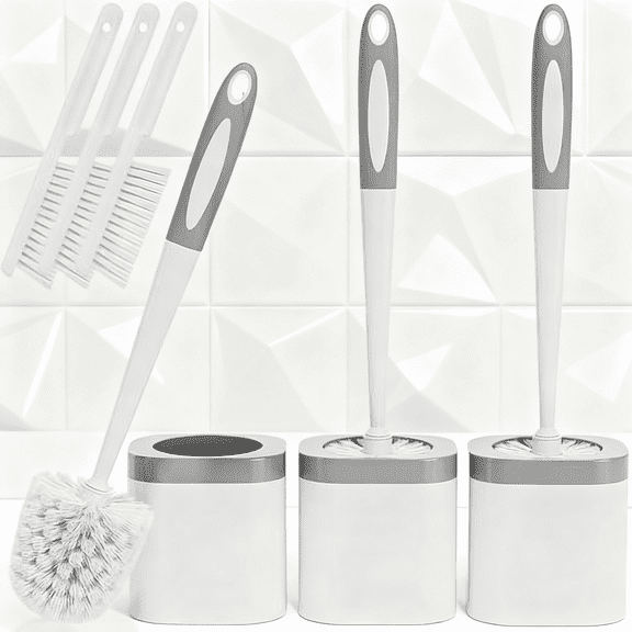 3-Pack Toilet Brush and Holder Set (White) - Bathroom Accessories with 3 Crevice Brushes, Toilet Bowl Scrubber