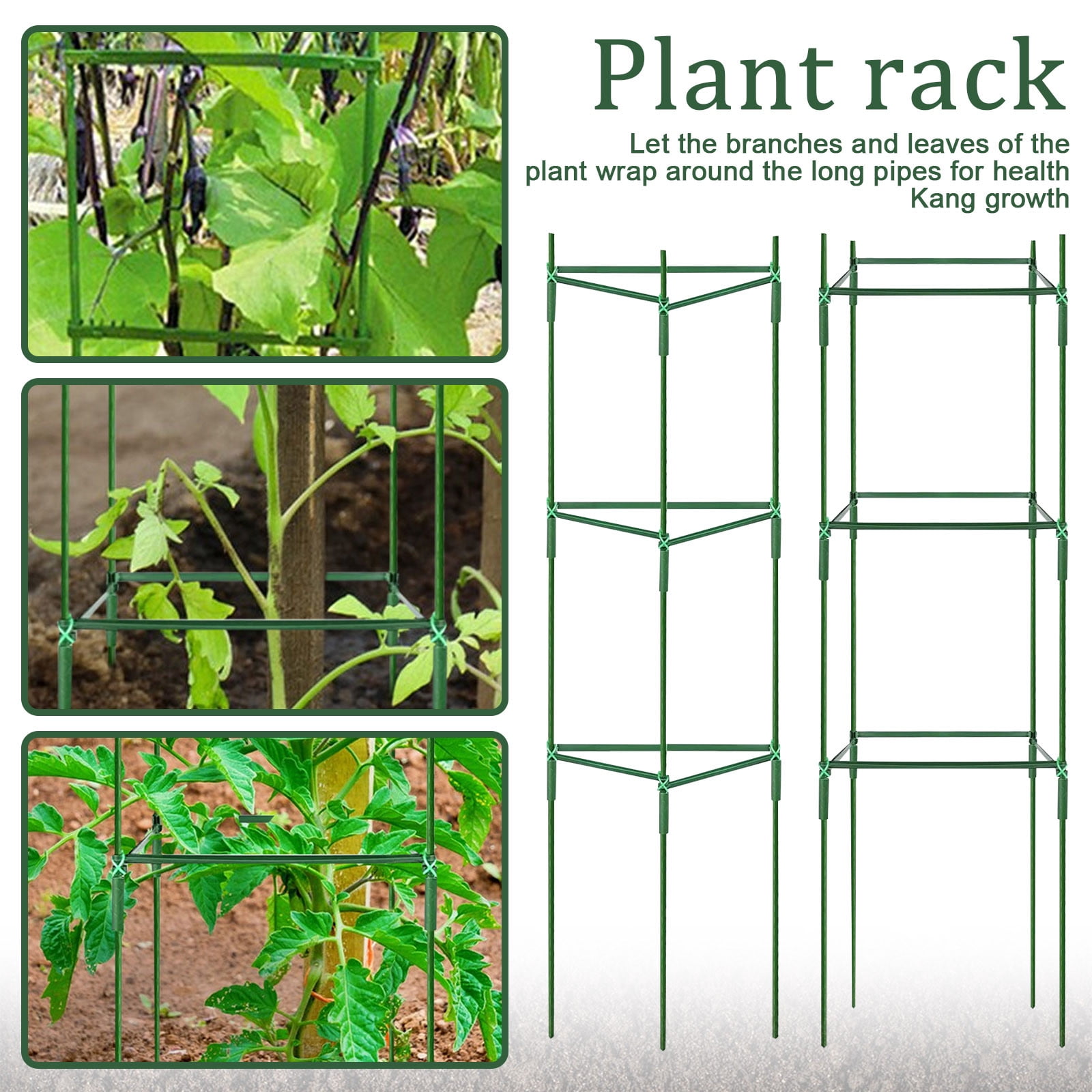 3-Pack Tomato Cage Plant Support Steel Stake Trellis for Garden Climbing Vegetable Pepper Eggplant Outdoor Flower Vertical Growing(green)