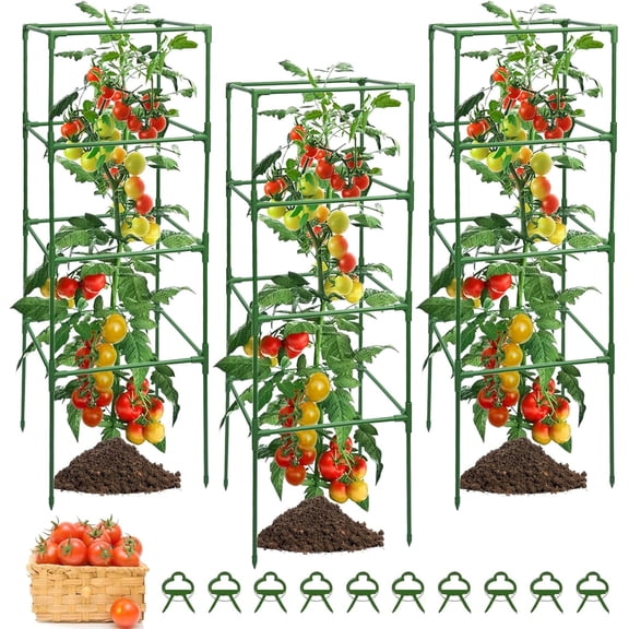 Square Tomato Cages Heavy Duty Plant Support Stake Tower for Garden Climbing Plants Tomato Cucumber Vegetables
