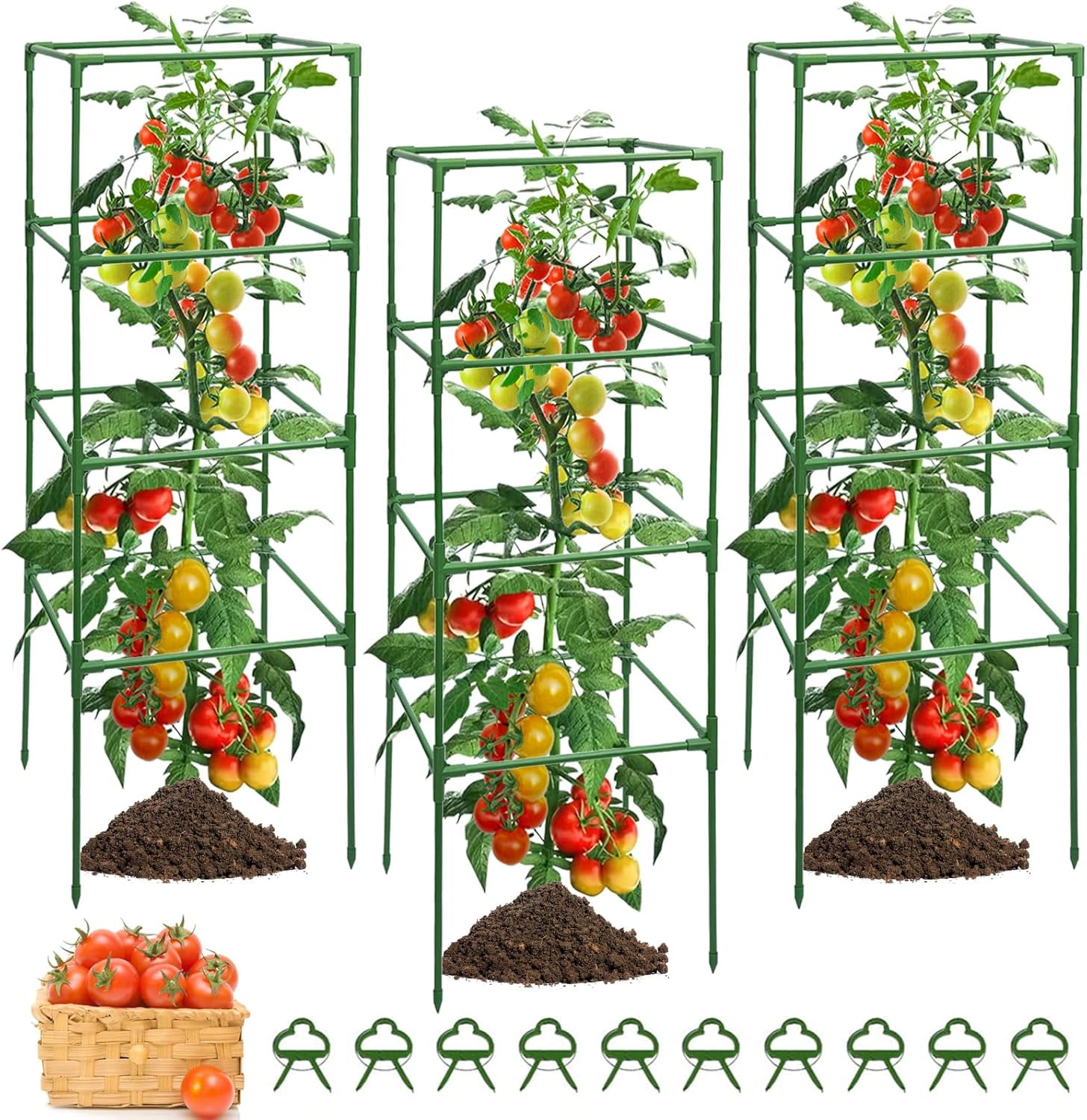 3 Pack Tomato Cage Square, Tomato Cages for Garden Heavy Duty, Trellis ...