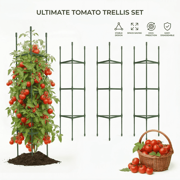 3 Pack Tomato Cages for Garden,51.2"H×11.8"W Tomato Cage Trellis-Upgraded Hexagon Connector,Heavy Duty Adjustable Tomato Stake Support for Raised Garden Bed