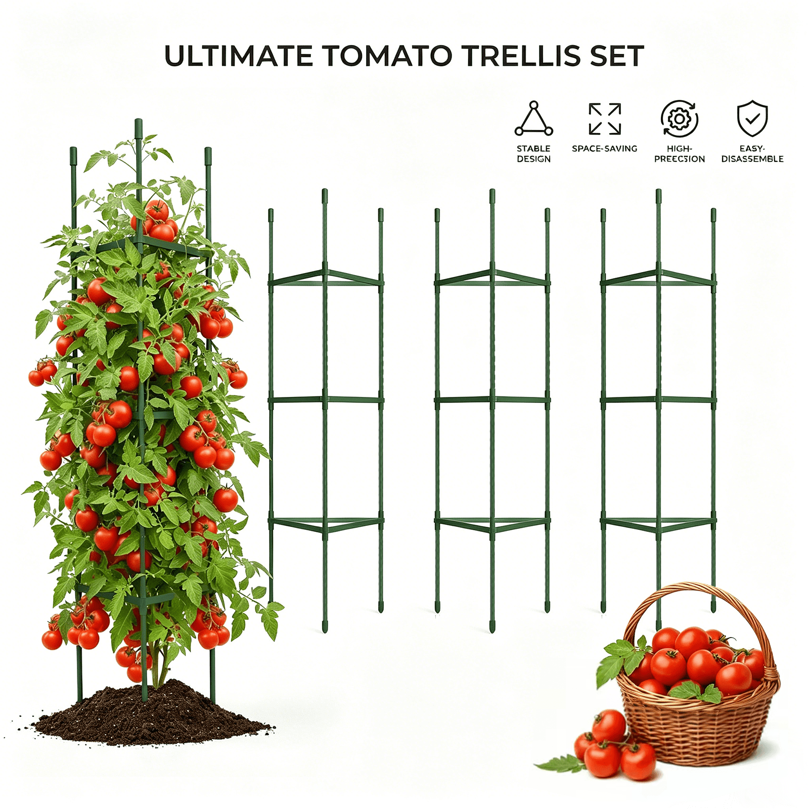 3 Pack Tomato Cages for Garden,51.2"H×11.8"W Tomato Cage Trellis-Upgraded Hexagon Connector,Heavy Duty Adjustable Tomato Stake Support for Raised Garden Bed