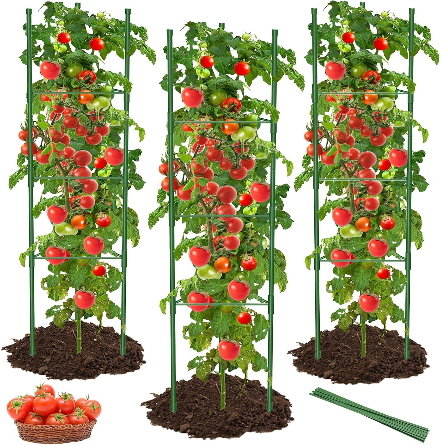3 Pack Tomato Cages for Garden, 51in*13in Adjustable Tomatoes Plant Stakes Support Cages Trellis, Garden Trellis for Vegetable Flowers Fruits Climbing Plants- 20 Binding Wires Included