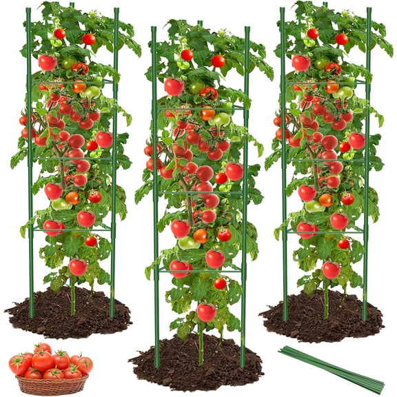 3 Pack Tomato Cages for Garden, 51in*13in Adjustable Tomatoes Plant Stakes Support Cages Trellis, Garden Trellis for Vegetable Flowers Fruits Climbing Plants- 20 Binding Wires Included