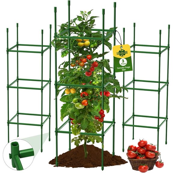 3 Pack Tomato Cages for Garden, Up to 55Inch Square Tomato Plant Cage, Upgraded Octagonal Connector, Heavy Duty Adjustable Tomato Stake Support for Garden Climbing Vegetables Flowers Fruits