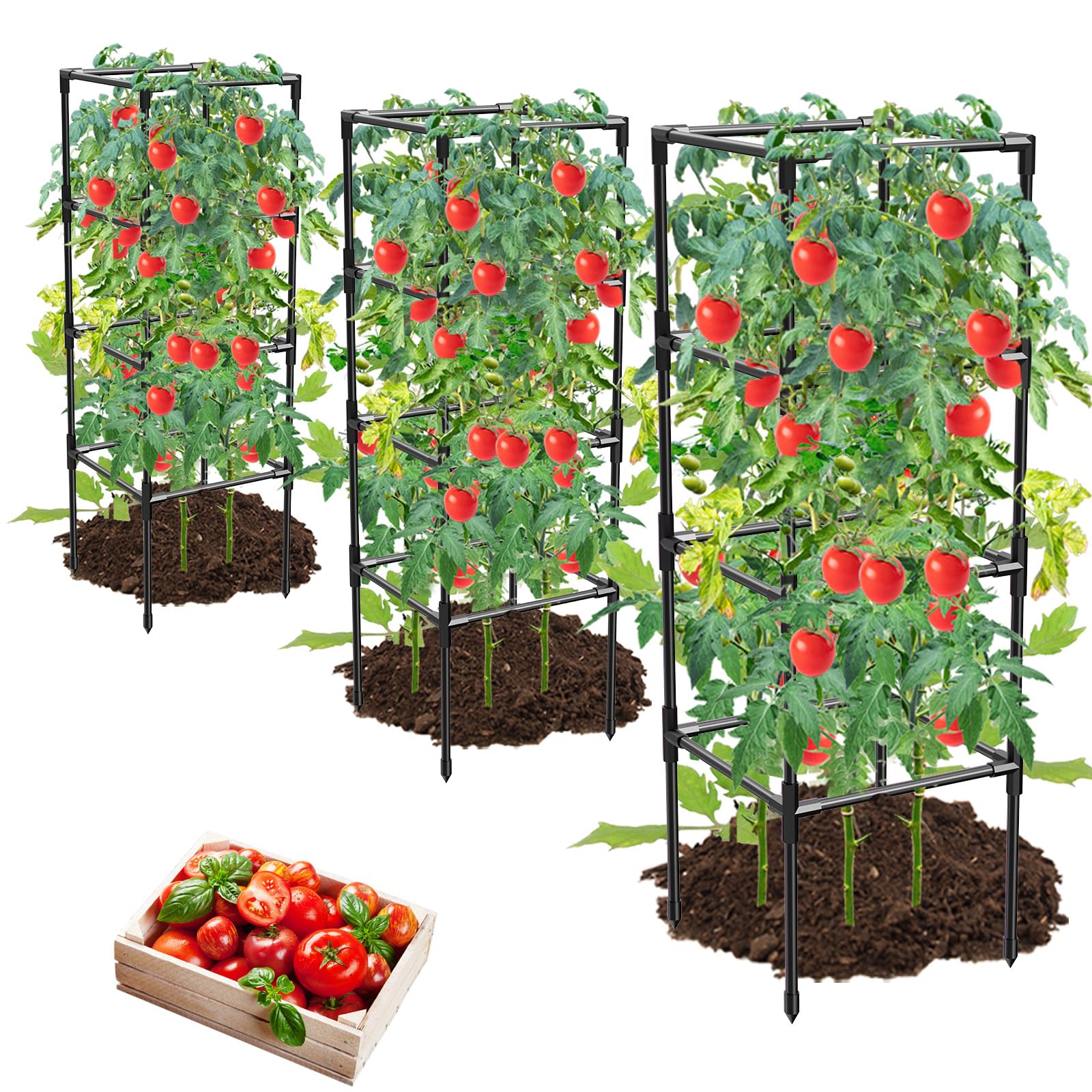 3 Pack Tomato Cages,Square Tomato Plant Stakes Support Cages Trellis ...