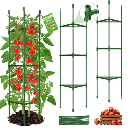 3 Pack Tomato Cages for Garden,51.2"H×11.8"W Tomato Cage Trellis-Upgraded Hexagon Connector,Heavy Duty Adjustable Tomato Stake Support for Raised Garden Bed
