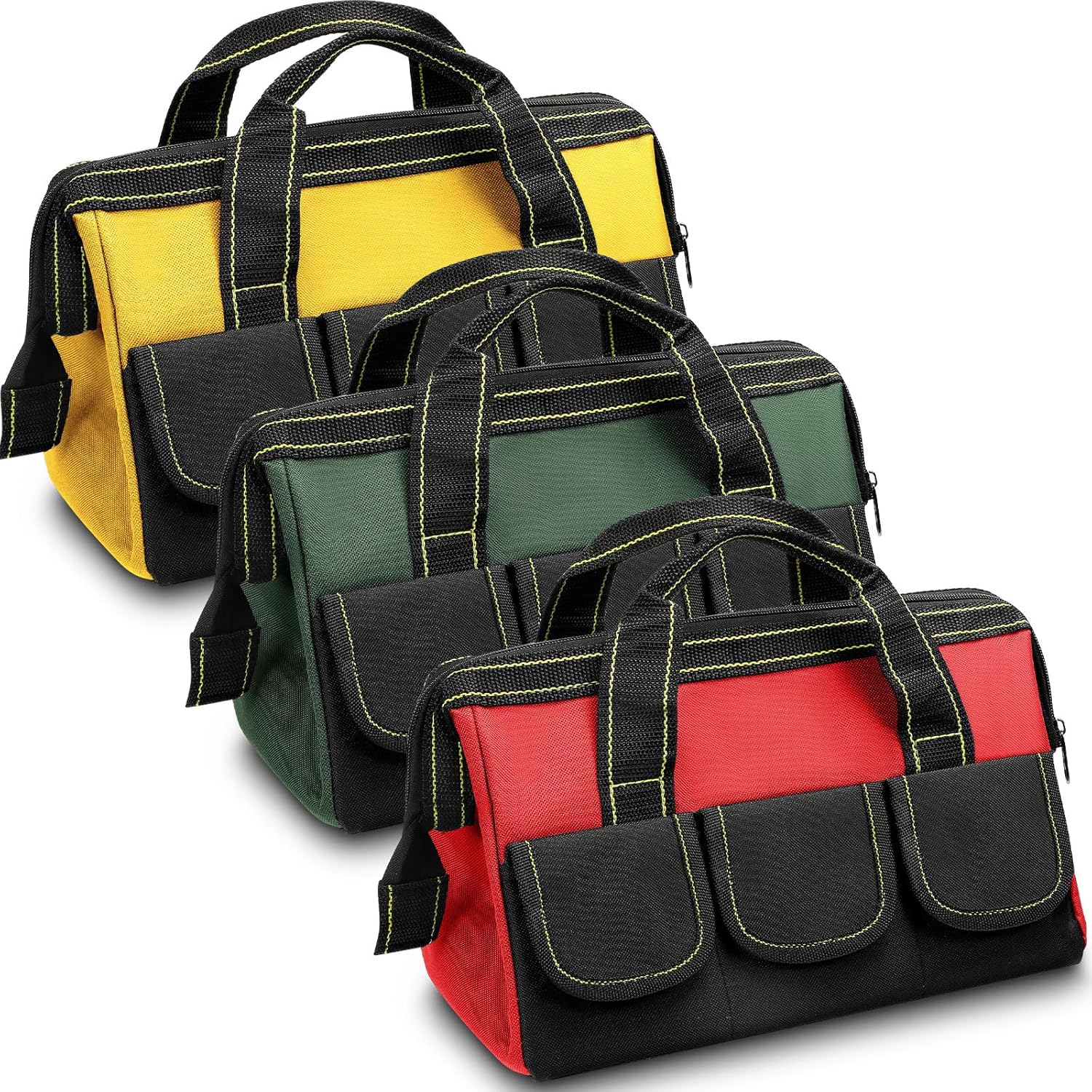 3-Pack Heavy Duty Tool Bag Set – Color-Coded Zipper Pouches For Organizing Small Tools, Cables & Parts – Durable Utility Bags For Garage, Jobsite, Travel & DIY