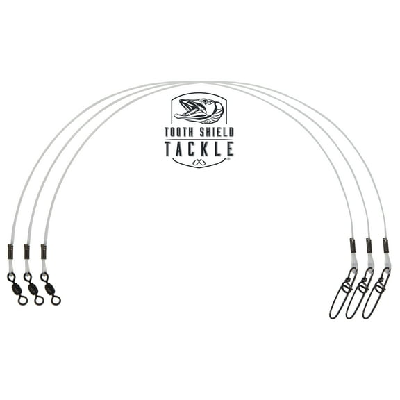 3 Pack Tooth Shield Tackle 130 lb. 8" Premium Fluorocarbon Tooth Shield Tackle Musky Leader Muskie Pike Leader (Crane Swivel)