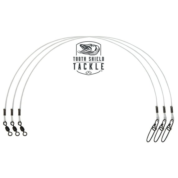 3 Pack Tooth Shield Tackle 80 lb. 18" Premium Fluorocarbon Tooth Shield Tackle Musky Leader Muskie Pike Leader (Crane Swivel)