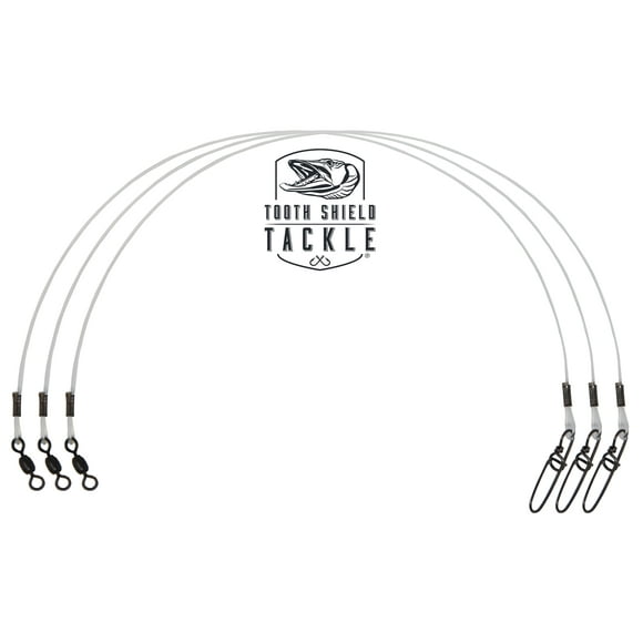3 Pack Tooth Shield Tackle 80 lb. 18" Premium Fluorocarbon Tooth Shield Tackle Musky Leader Muskie Pike Leader (Crane Swivel)