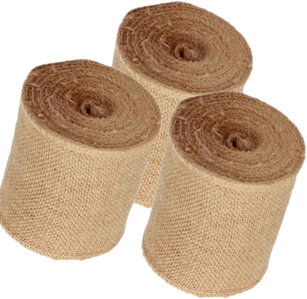 3 Pack - (Total 30 Yards - 90 feet) Burlap Ribbon 4" x 10 Yards Natural ...