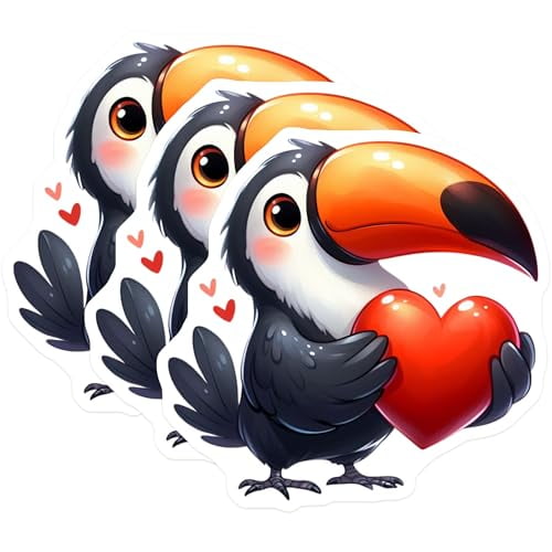 (3 Pack) Toucan Love Heart Decals - Bird Laptop Decals - Cute Animal Stickers - 3 Inches On Longest Side - Easy Peel & Apply - Made in USA - 3MCS2453