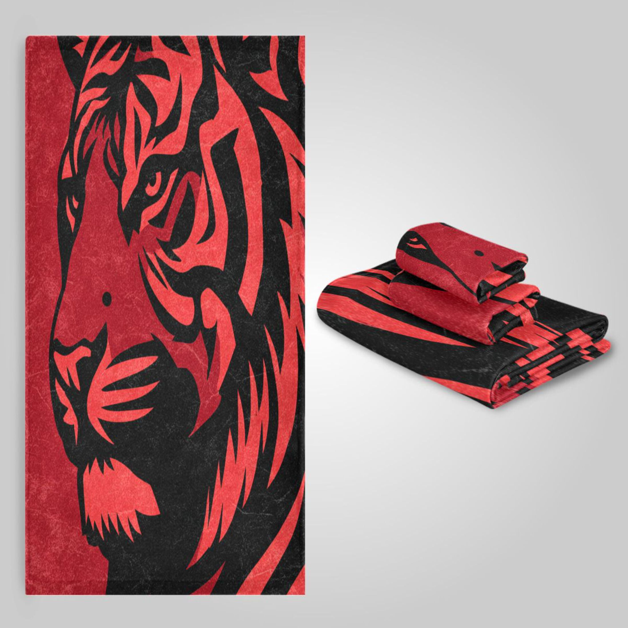3 Pack Towel Set - Bath Towel, Hand Towel & Washcloth for Daily Household Use Graphic Tiger Head Pattern