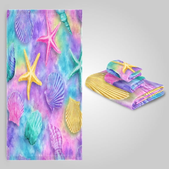 3 Pack Towel Set - Bath Towel, Hand Towel & Washcloth for Daily Household Use Magical Seashell Wonderland