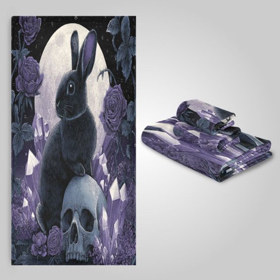 3 Pack Towel Set - Bath Towel, Hand Towel & Washcloth for Daily Household Use Mystical Moonlit Rabbit Art Print