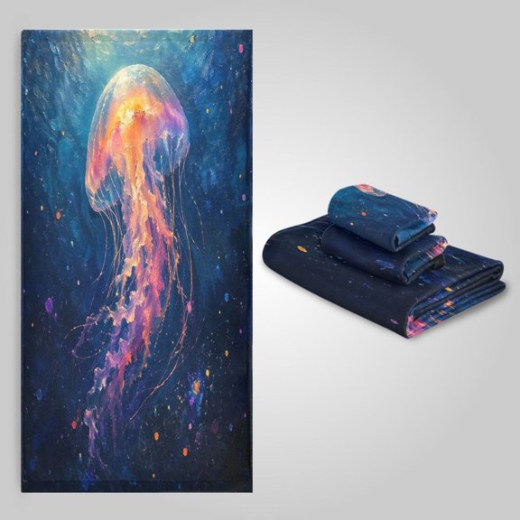 3 Pack Towel Set - Bath Towel, Hand Towel & Washcloth for Daily Household Use Sea Jellyfish Art Print