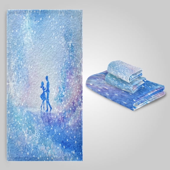 3 Pack Towel Set - Bath Towel, Hand Towel & Washcloth for Daily Household Use Snowy Dance Pattern