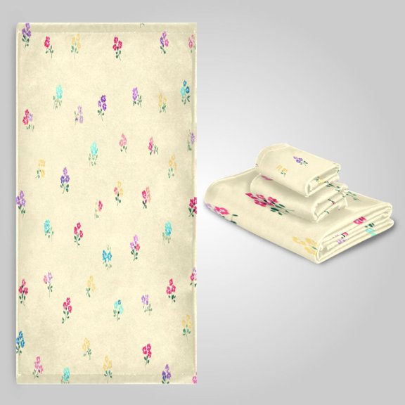 3 Pack Towel Set - Bath Towel, Hand Towel & Washcloth for Daily Household Use Spring Ditsy Wildflowers Print