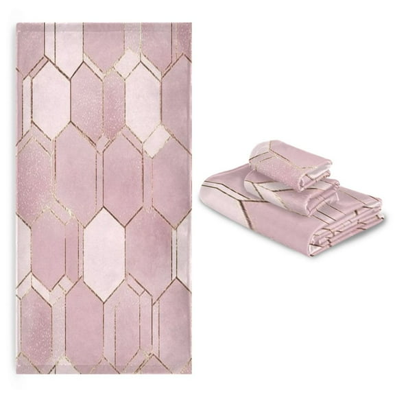 3 Pack Towel Set with Bath Towels, Hand Towels & Washcloths for Everyday Use Blush Pink Hexagon