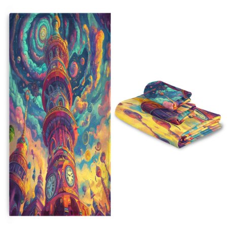 3 Pack Towel Set with Bath Towels, Hand Towels & Washcloths for Everyday Use Psychedelic Tower