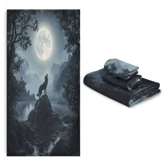 3 Pack Towel Set with Bath Towels, Hand Towels & Washcloths for Everyday Use Wolf Howling at The Moon