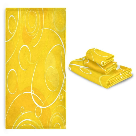 3 Pack Towel Set with Bath Towels, Hand Towels & Washcloths for Everyday Use Yellow Circles and Lines