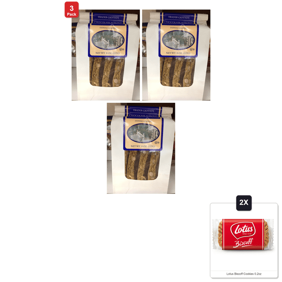 3 Pack | Trader Giottos Chocolate Almond Dipping Cookies & 2x Lotus Biscoff Cookies 0.2oz