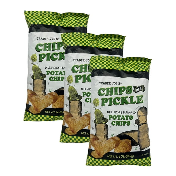 3-Pack Trader Joe's Chips in a Pickle  Dill Pickle Flavored Potato Chips, 6 oz Bags