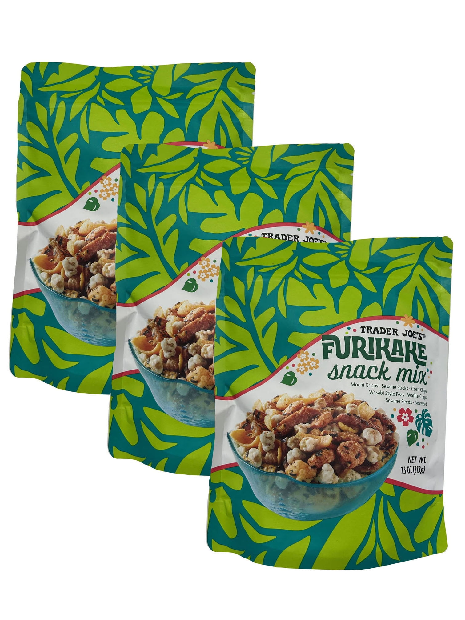 3-Pack Trader Joe's Furikake Snack Mix – Japanese-Inspired Rice Cracker & Nut Blend, 7.5 oz Bags