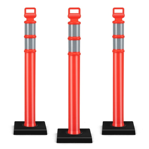 Rubber Based Posts 3 Pack Traffic Delineator Post with Rubber Base, Reflective Strips ...