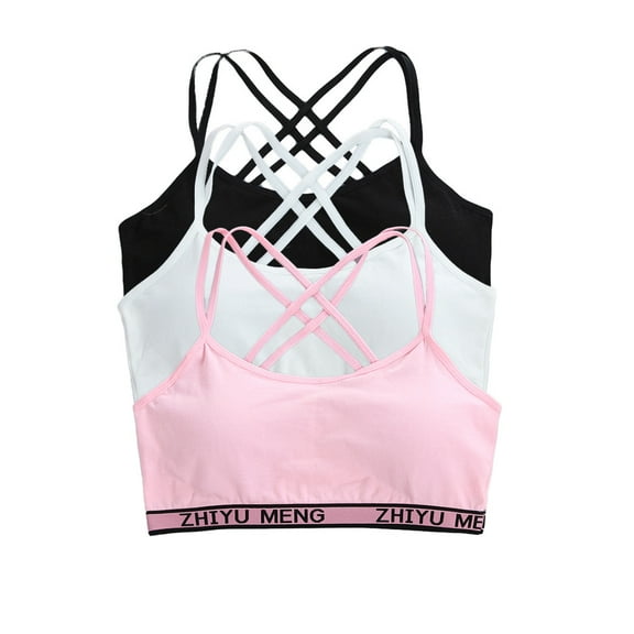 3 Pack Training Bras for Girls Cotton Bras Wireless Light Padded Little Girls Bras Sports Bras for Girls 10-16
