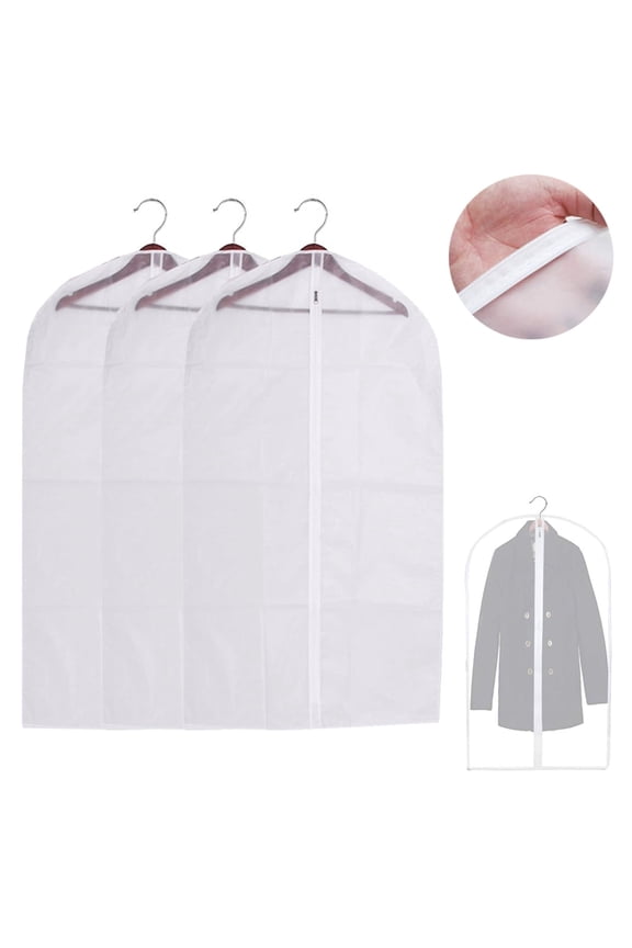 3 Pack Translucent 40" Garment Bags Zipper Store Suits Dresses Costumes Uniforms