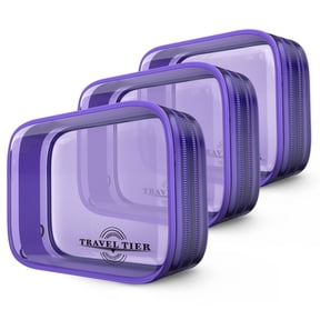3 Pack Transparent Quart size Toiletry Bags (Purple)