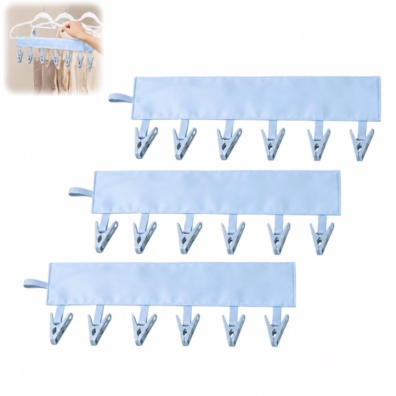 3 Pack Travel Hangers Foldable with 6 Clips, Portable Windproof Folding Drying Hanger for Socks, Towels and Swimsuits, Space-Saving Laundry Rack for Travel and Camping