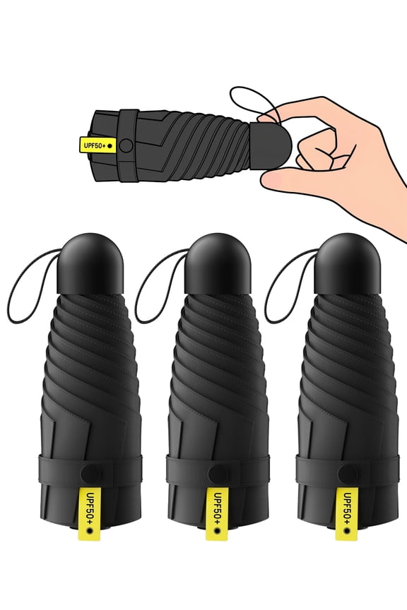 3 Pack Travel Mini Umbrella Small Compact, Portable Umbrella with UV Protection UPF 50+, Rainproof & Sunproof Folding Umbrella, Backpack & Pocket-Friendly, Suitable for Kids, Women & Men (Black)