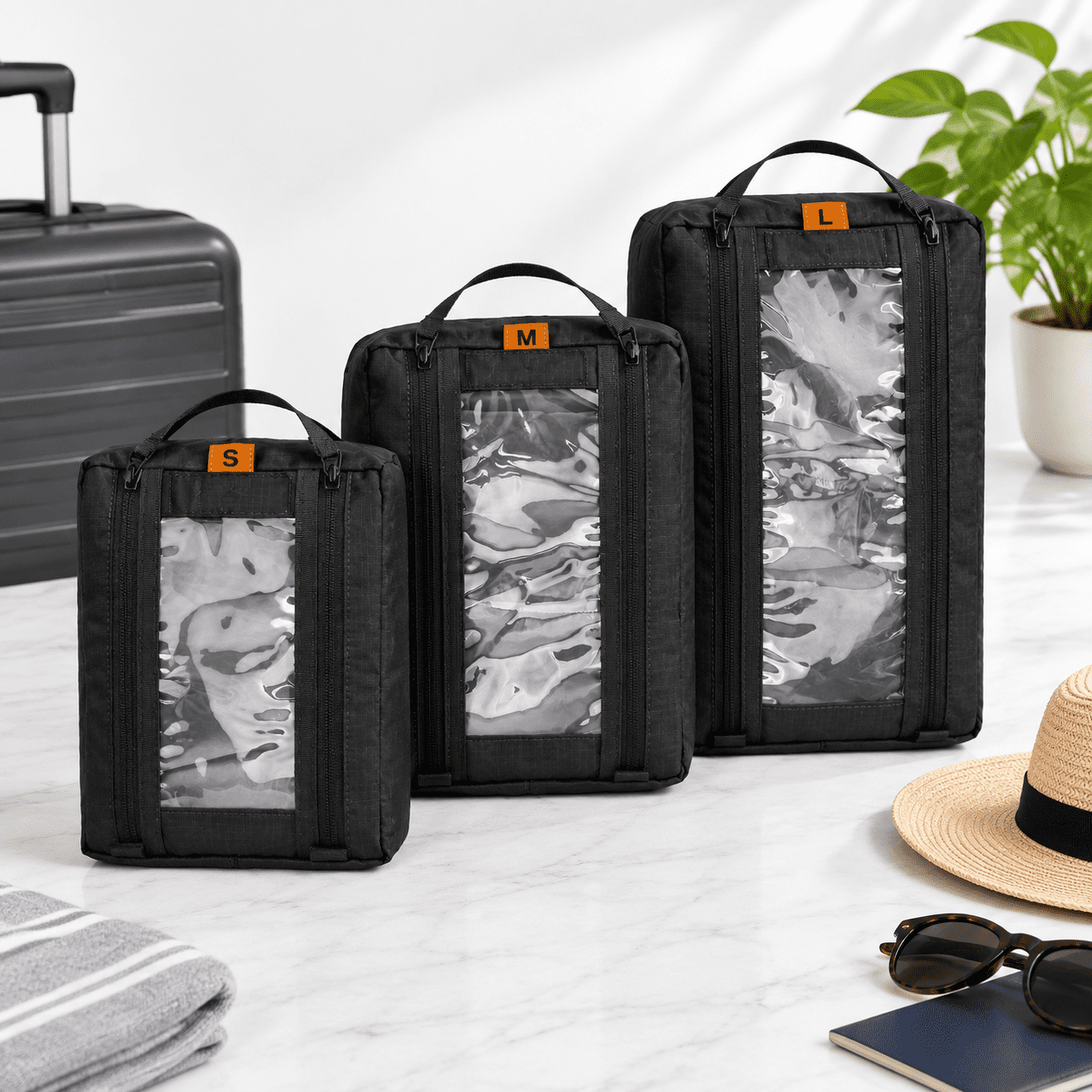 3-Pack Travel Packing Cubes, Black Fabric Organizer Set for Camping and ...