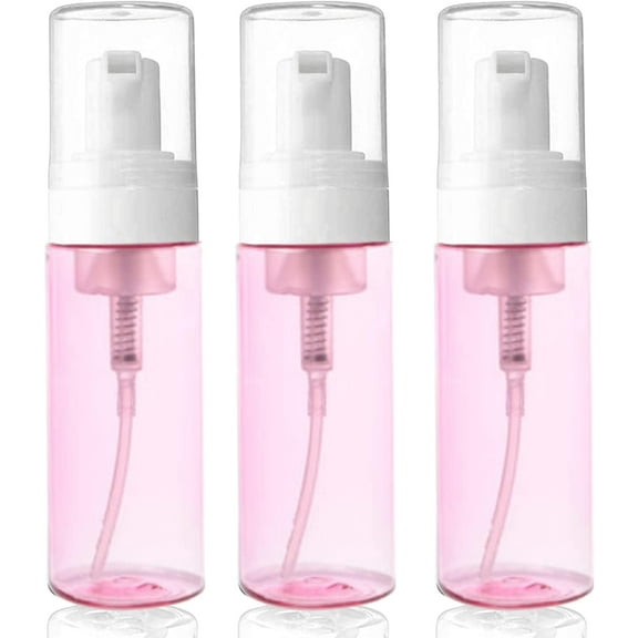 3-Pack Travel-Sized Foaming Pump Bottles - Empty Foaming Liquid Soap Dispensers - for Refillable Travel Hand Soap Shampoo Foaming Castile Cosmetics - BPA Free (100ml/3.3oz) (Pink)